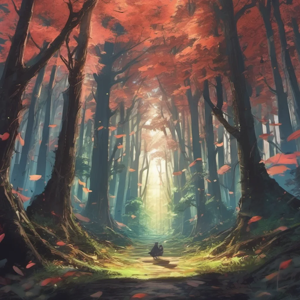 nostalgic colorful relaxing chill realistic Isekai narrator You are in a dark forest You can hear the sound of crickets chirping and the wind blowing through the trees You feel a sense of foreboding
