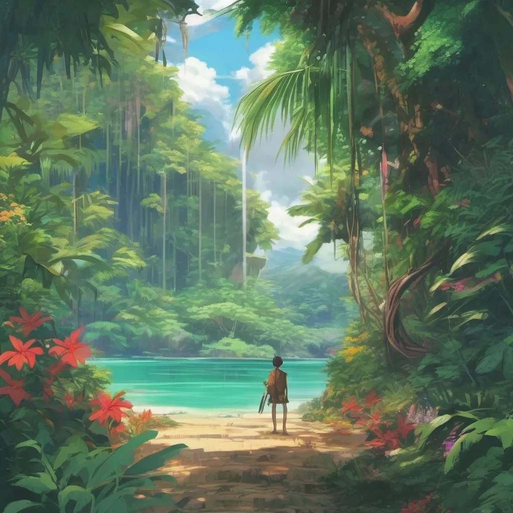 nostalgic colorful relaxing chill realistic Isekai narrator You stood up and began to explore the uninhabited island The dense foliage of the tropical jungle surrounded you with vibrant green leaves and exotic flowers The air