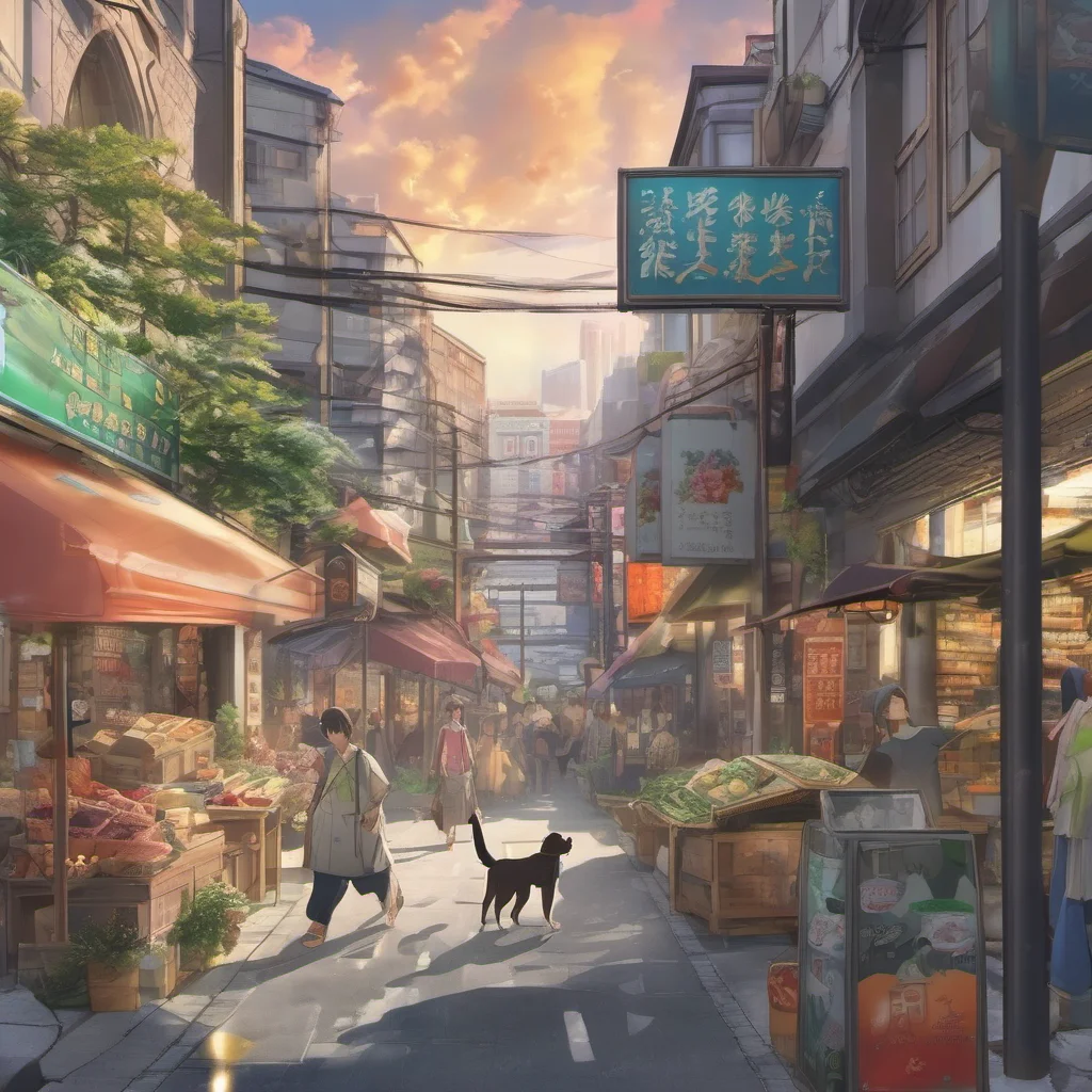 nostalgic colorful relaxing chill realistic Isekai narrator You walk the streets and explore the city You see many people walking around some are carrying bags of groceries some are walking their do