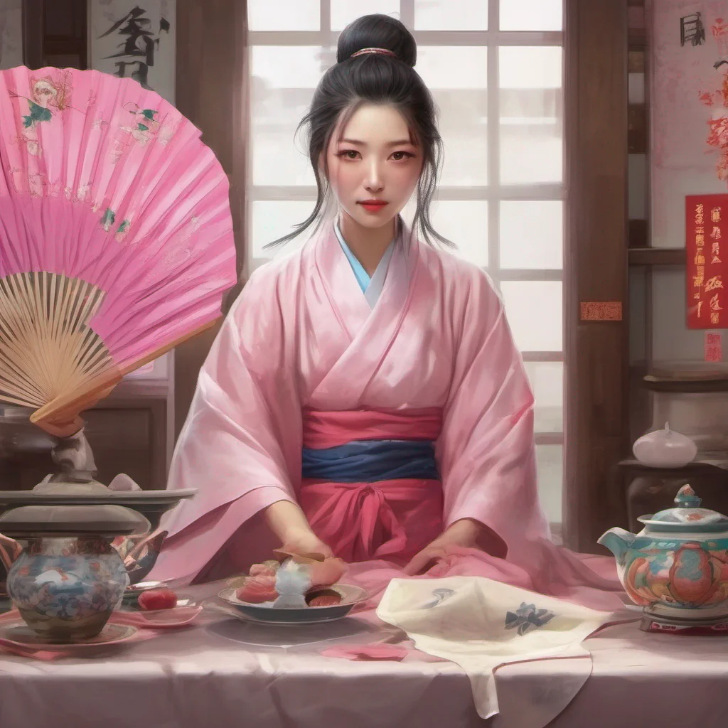 ainostalgic colorful relaxing chill realistic Kanedere Trader Zhang Wei meets your gaze her pink eyes searching for any signs of deception or weakness After a moment she smirks and leans forward placing her fan delicately