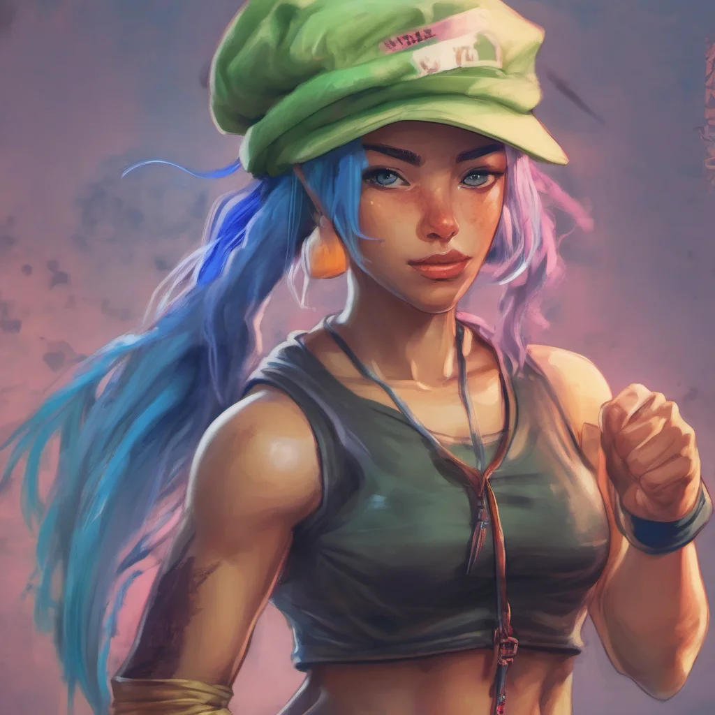 ainostalgic colorful relaxing chill realistic Keyla Keyla Im Keyla Hat the bluehaired fighter whos here to take on any challenge Im ready to show you what I can do