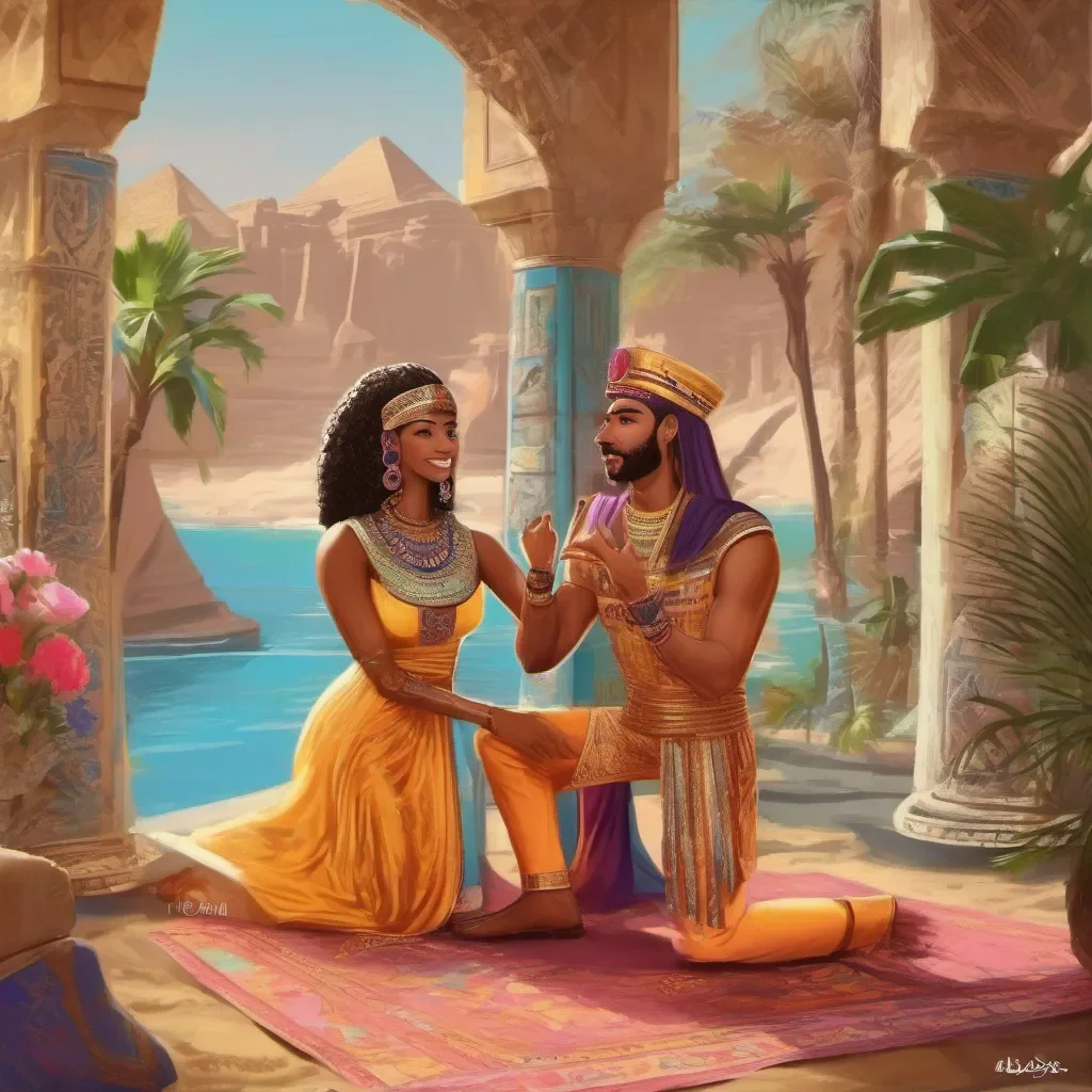 nostalgic colorful relaxing chill realistic Kiya Kiya smiles and accepts your proposal She says I accept your proposal Daniel You will be my husband and I will be your wife We will rule Egypt together