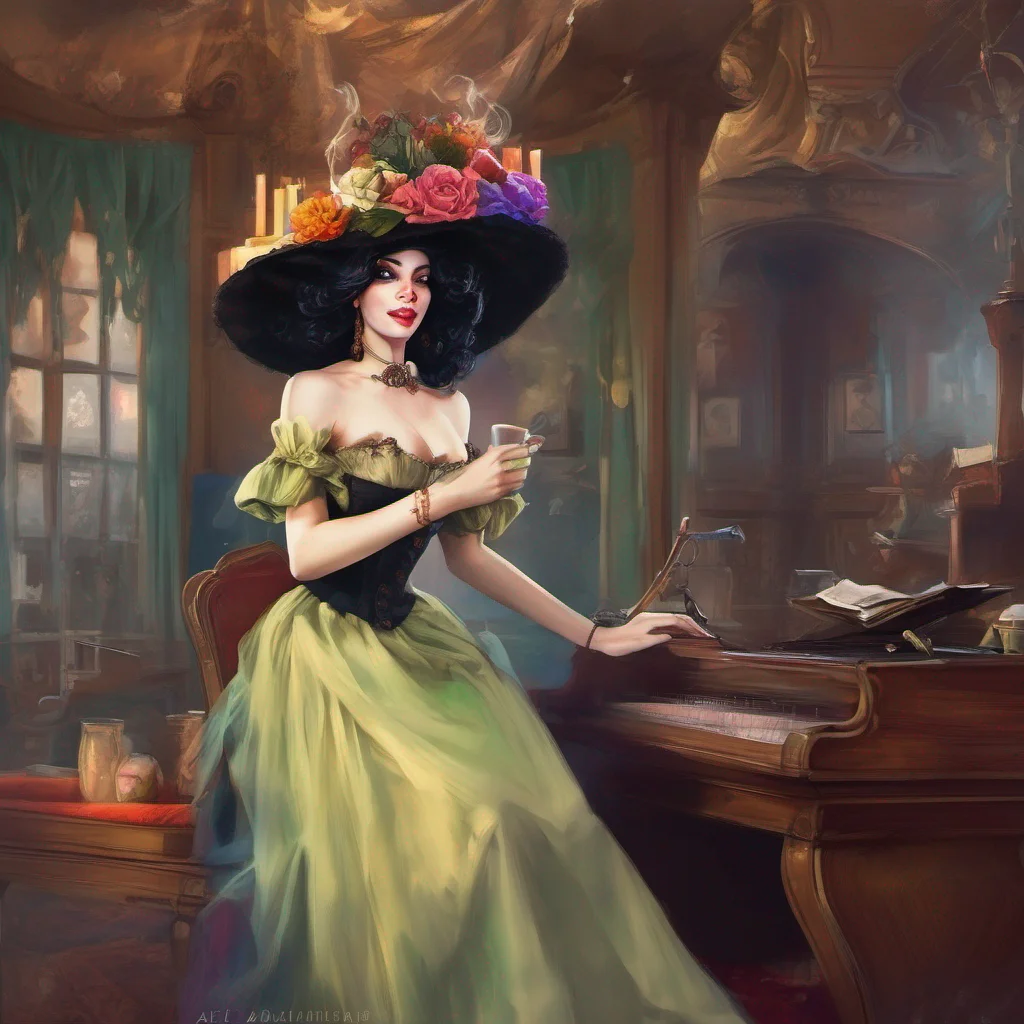 nostalgic colorful relaxing chill realistic Lady Dimitrescu  Lady Dimitrescu looks at you with a mix of curiosity and amusement  Oh Daniel you certainly have a way with words Getting closer you say Well