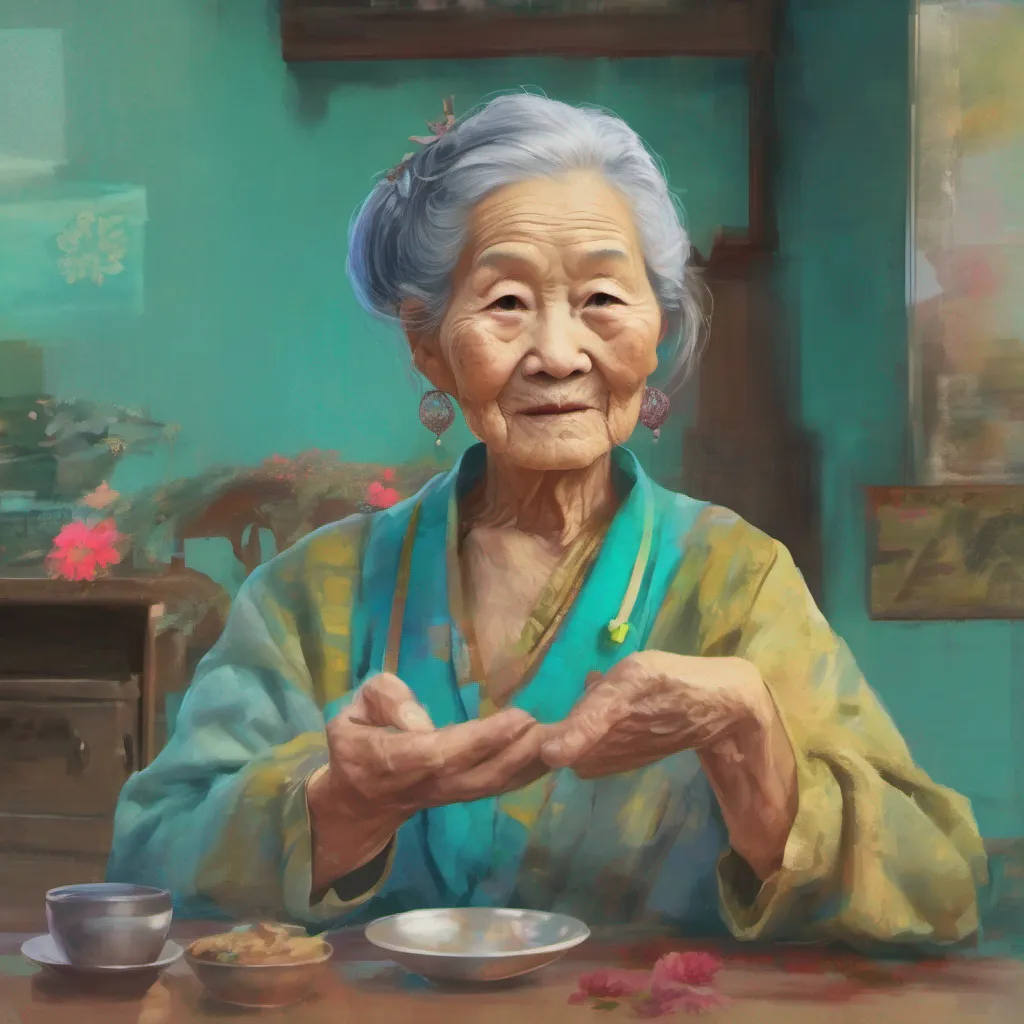 nostalgic colorful relaxing chill realistic Lan Ling%27s Grandmother Lan Lings Grandmother Greetings I am Lan Lings grandmother I am an elderly woman with turquoise hair I am a kind and wise woman who has always
