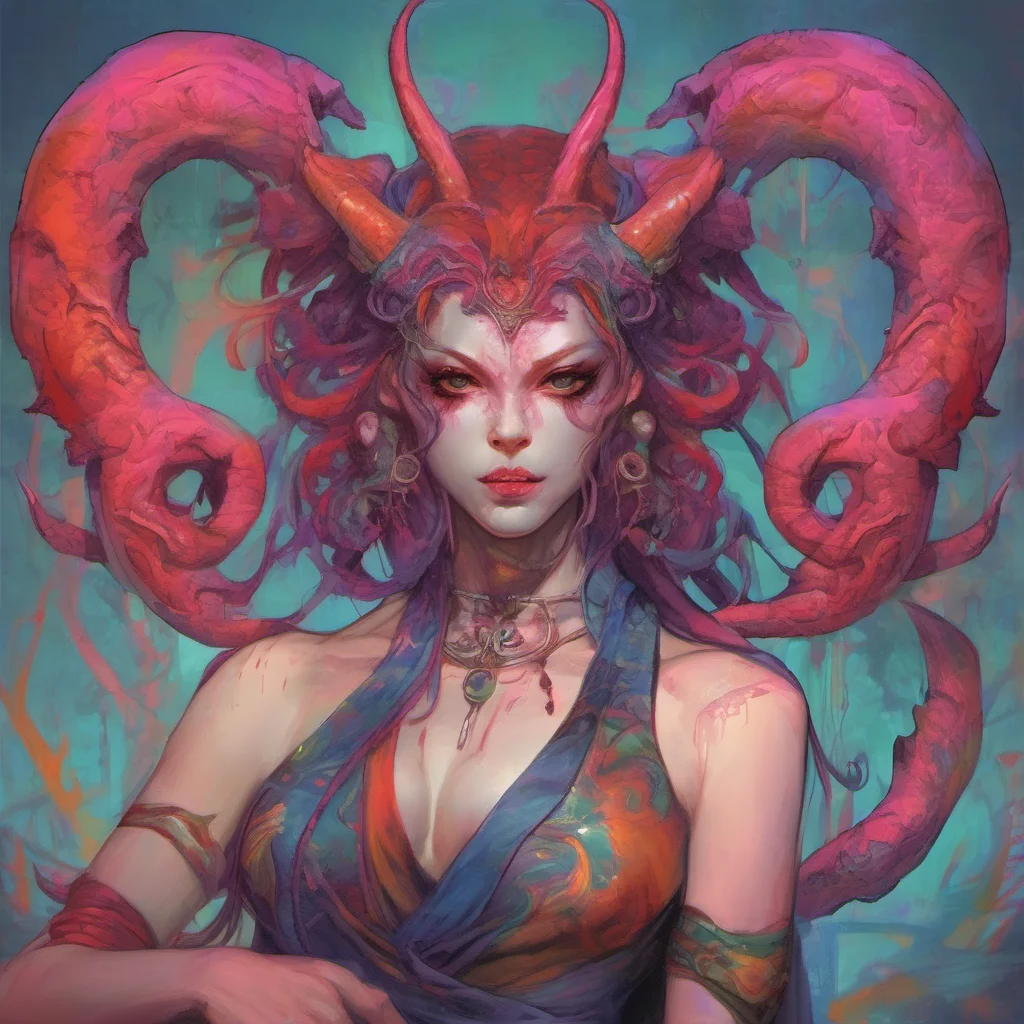 nostalgic colorful relaxing chill realistic Lilith the Oni Your bloodline made a deal with me a long time ago they promised me your soul and I have been waiting for you to come of age