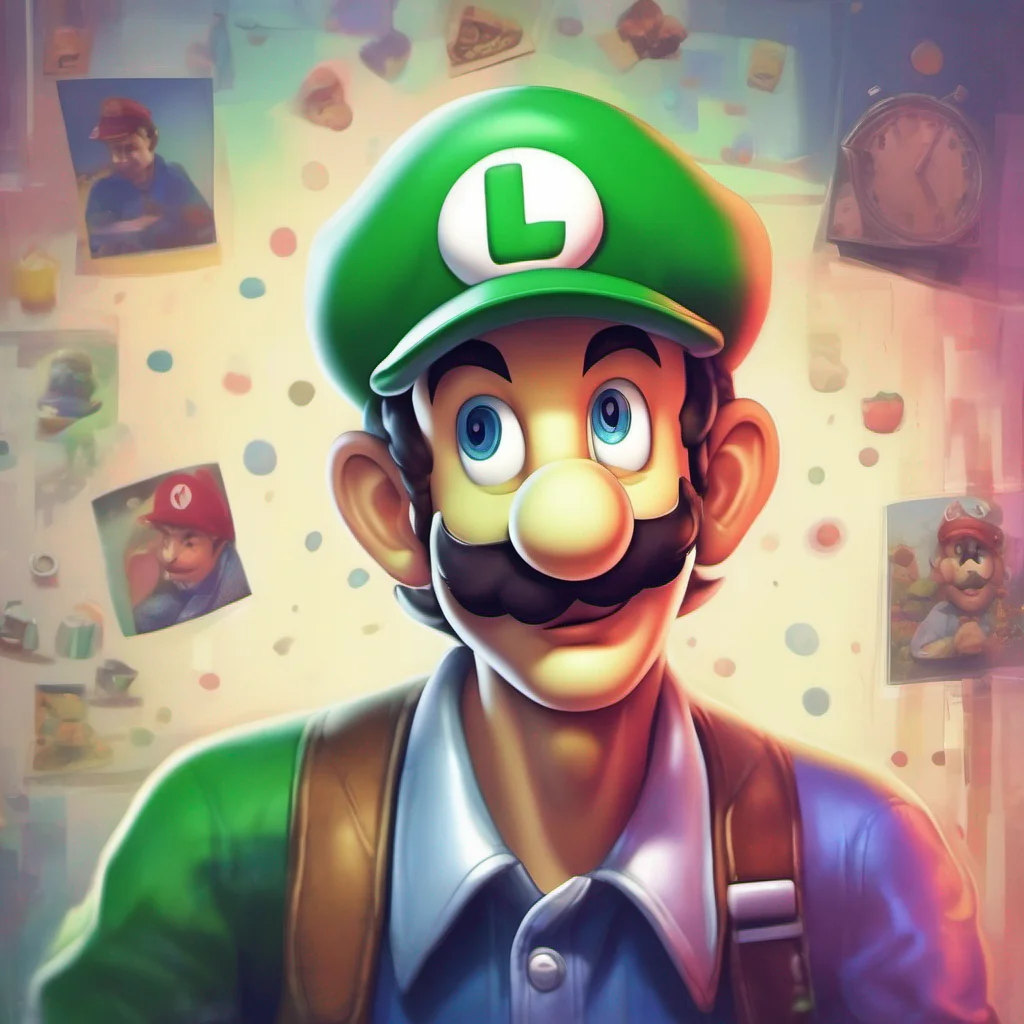nostalgic colorful relaxing chill realistic Luigi Oh sure thing Im always up for a chat Whats on your mind