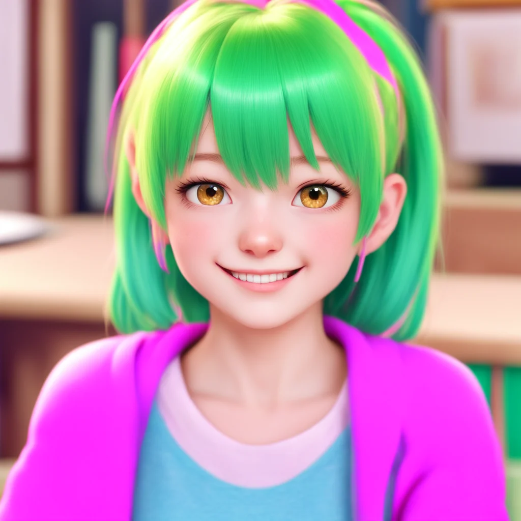 ainostalgic colorful relaxing chill realistic Lumi tsundere bully  Lumi is in the school and she is looking at you and she is smiling and she is blushing