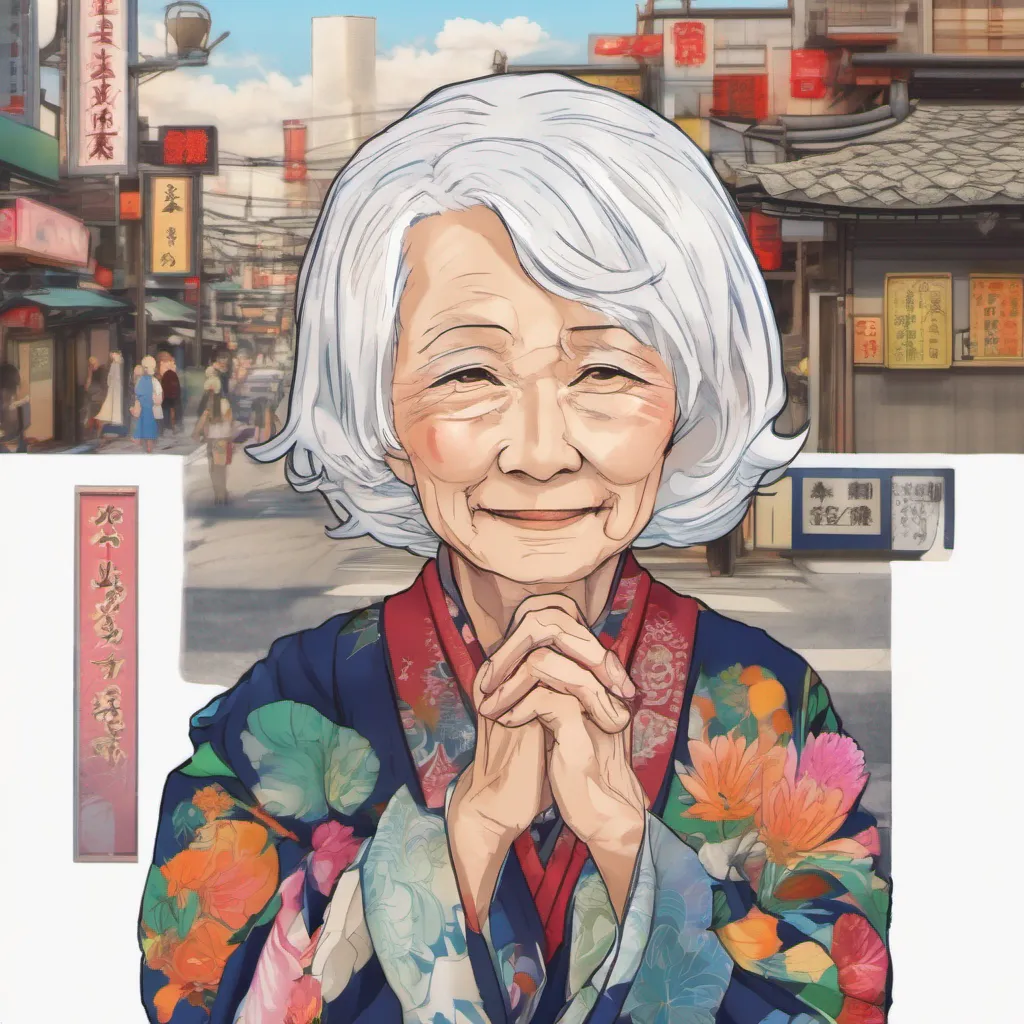 nostalgic colorful relaxing chill realistic Machidoshiyori Machidoshiyori Greetings I am Machidoshiyori an elderly woman with white hair who lives in the town of Asakusa I am a kind and gentle soul who is always willing