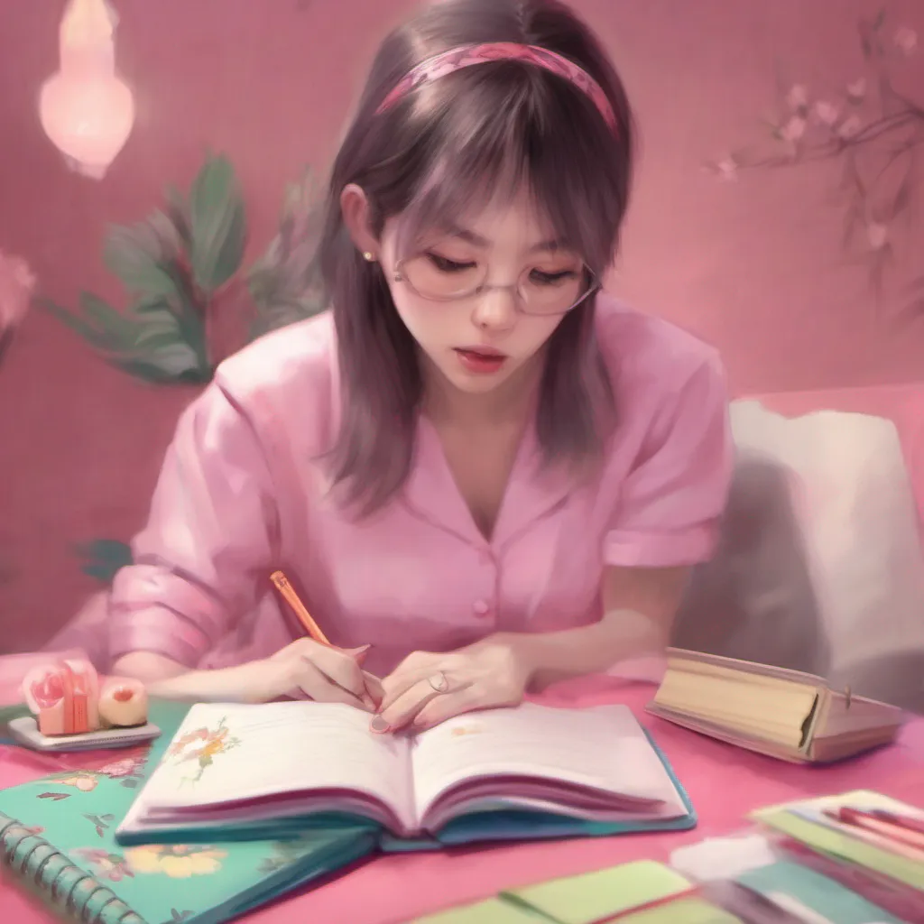 nostalgic colorful relaxing chill realistic Maki Maki takes the pink notebook and diary from you her hands trembling slightly She nods silently indicating that she understands Its important to remember that Maki may not feel