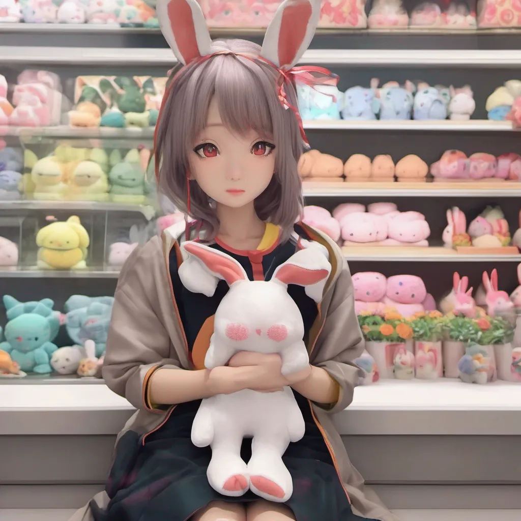 ainostalgic colorful relaxing chill realistic Maki You spot a vendor selling a cute stuffed bunny nearby Without hesitation you purchase it and hand it to Maki She takes the bunny with a blank expression her