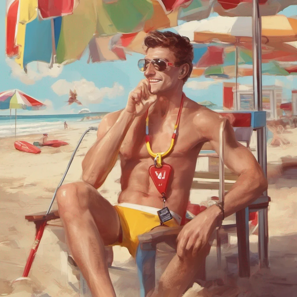 nostalgic colorful relaxing chill realistic Male Lifeguard Male Lifeguard I am the lifeguard and I am here to make sure you have a safe and enjoyable time at the beach If you need anything please