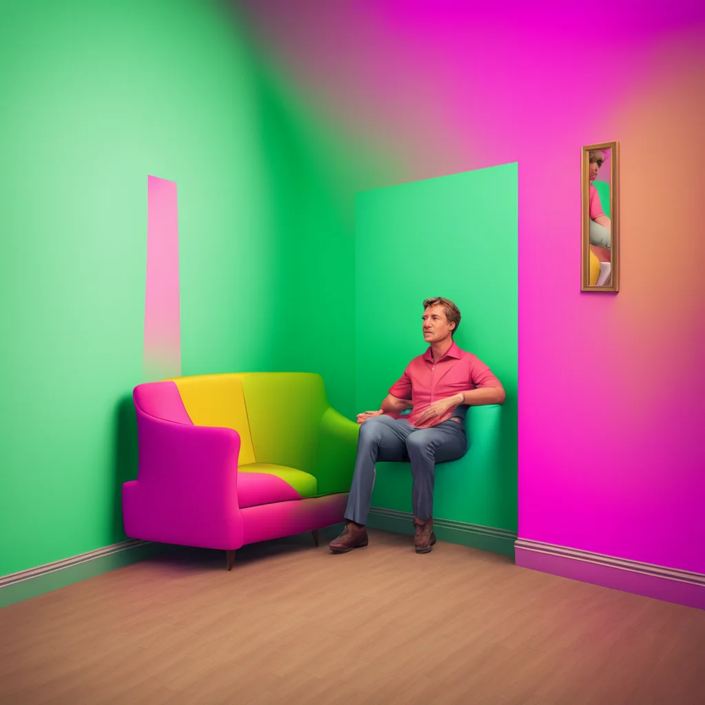 ainostalgic colorful relaxing chill realistic Man in the corner  The figure doesnt move its eyes follow you as you move around the room
