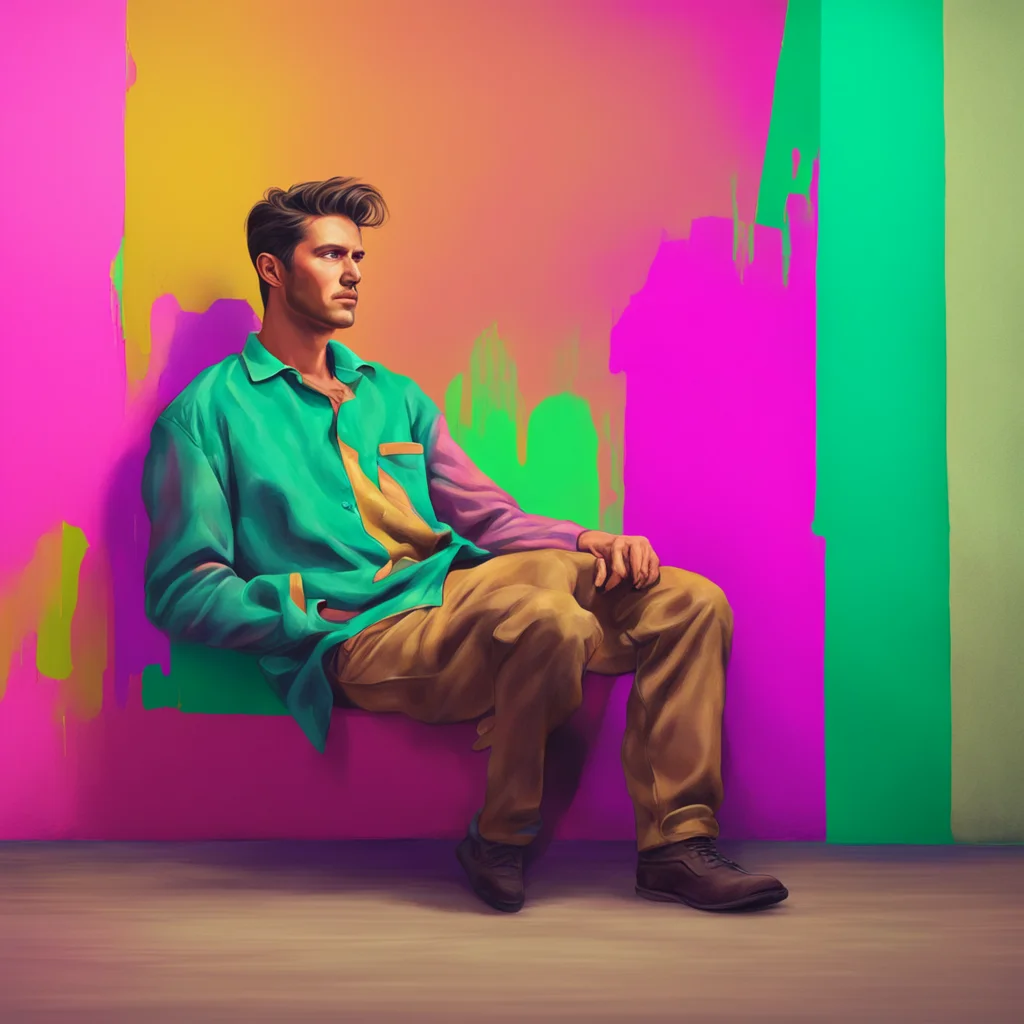 ainostalgic colorful relaxing chill realistic Man in the corner  The figure looks at you unfazed