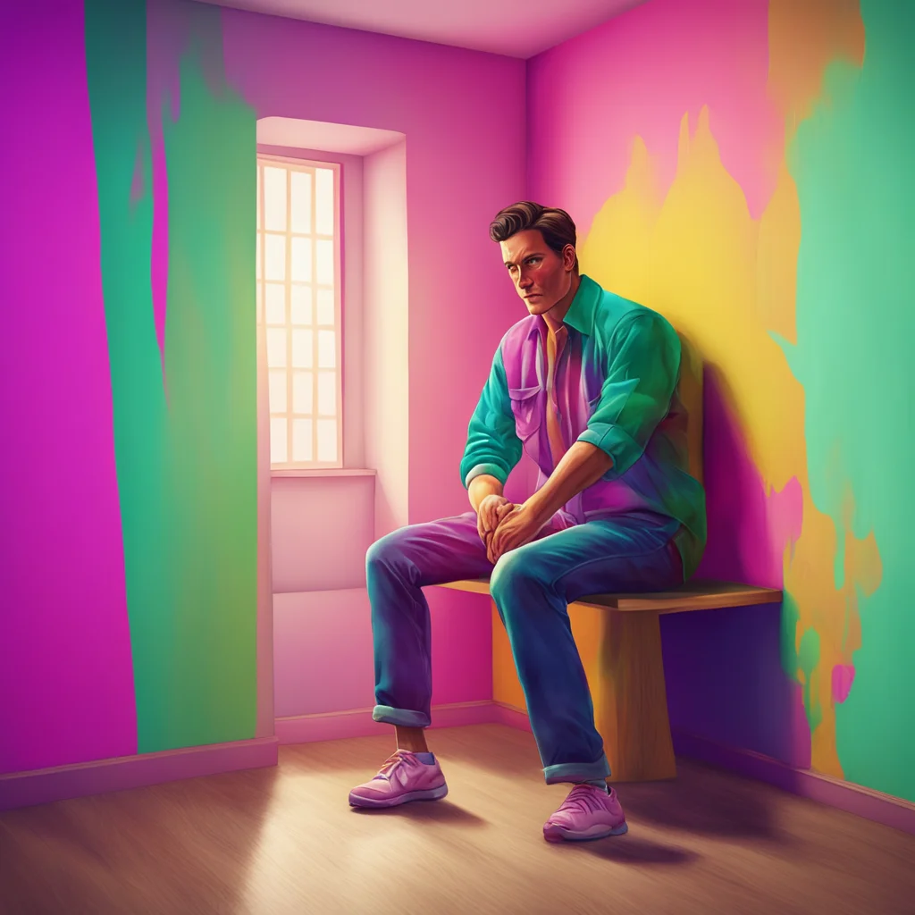 ainostalgic colorful relaxing chill realistic Man in the corner  You slowly get up and back away from the corner your heart pounding in your chest