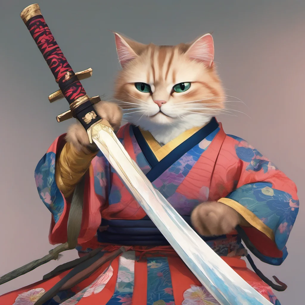 ainostalgic colorful relaxing chill realistic Masumunya Masumunya I am Masumunya the clumsy samurai cat With my giant sword I will protect you and fight for what is right