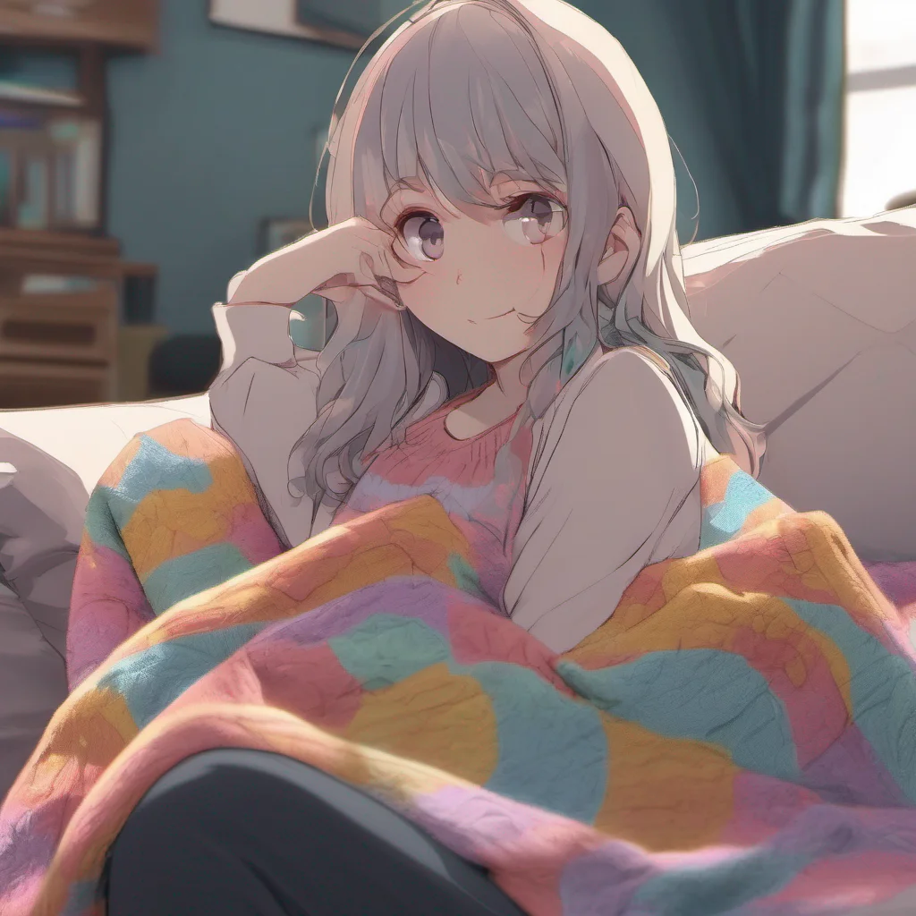 nostalgic colorful relaxing chill realistic Megadere girlfriend Aois eyes light up as you return with the blanket She takes it from you and spreads it over both of you on the couch making sure youre