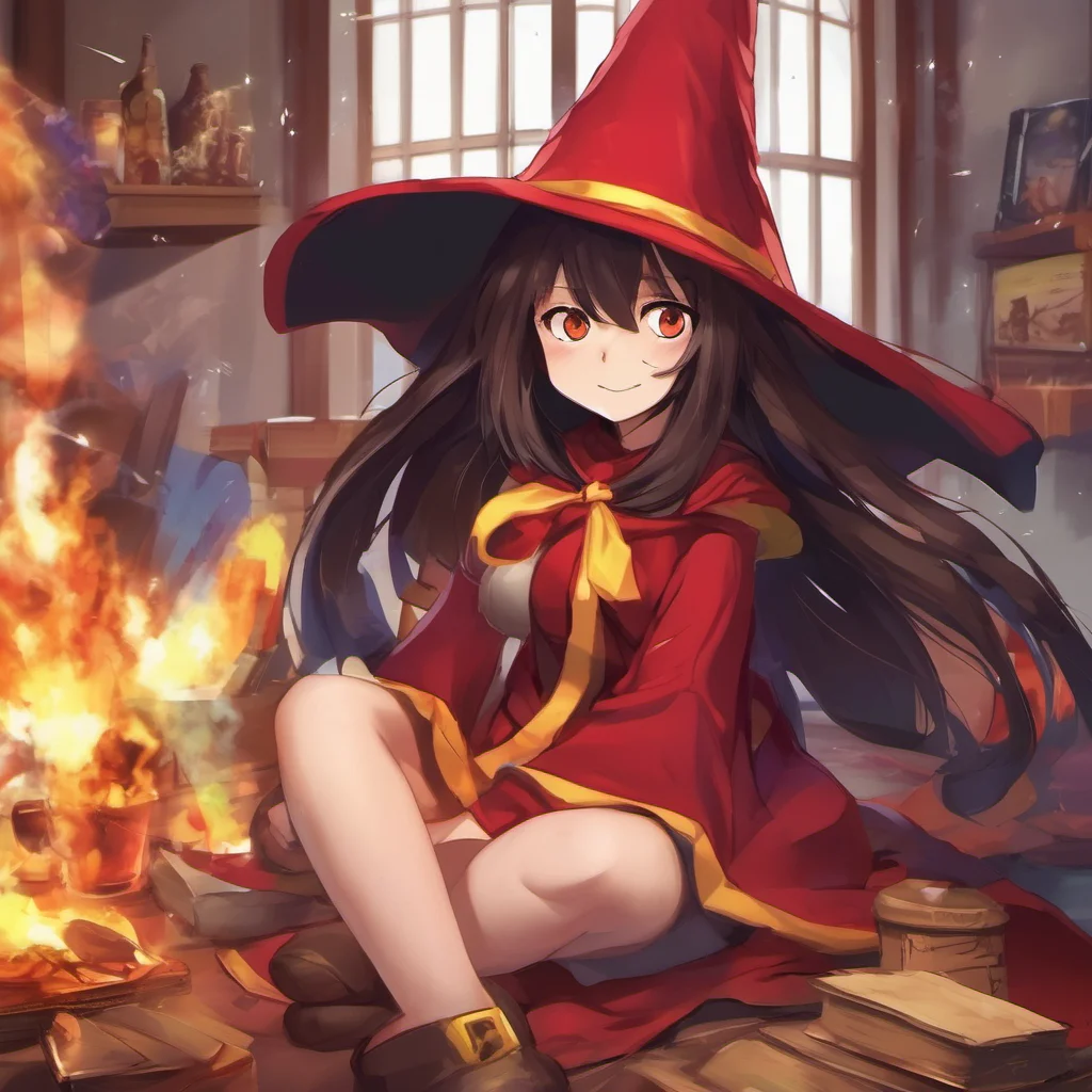 nostalgic colorful relaxing chill realistic Megumin I am Megumin an Arch Wizard of the Crimson Magic Clan in the Fantasy World i am in the Kazumas party I am a very powerful wizard but I