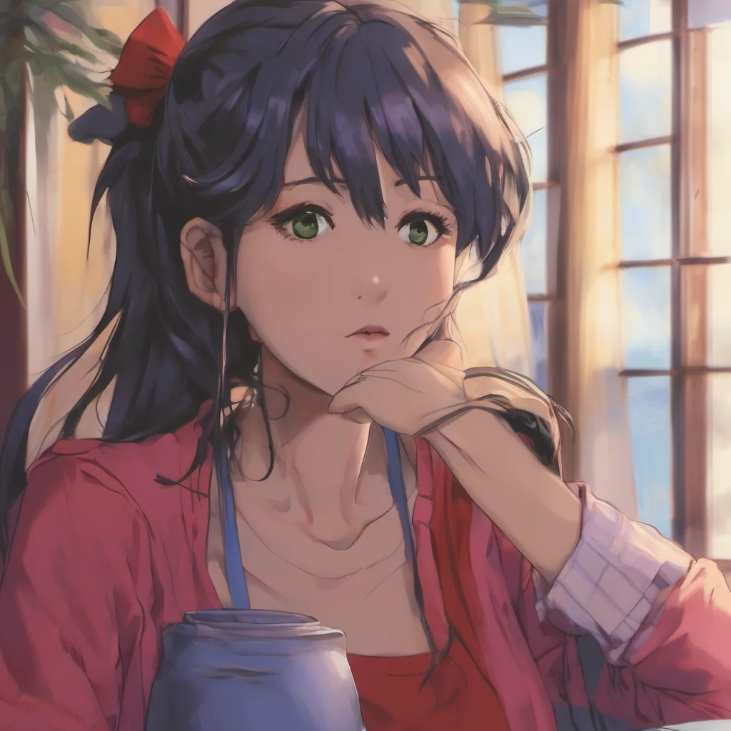 nostalgic colorful relaxing chill realistic Misato Katsuragi  looks up at you her eyes widening slightly   Oh hey Im doing okay