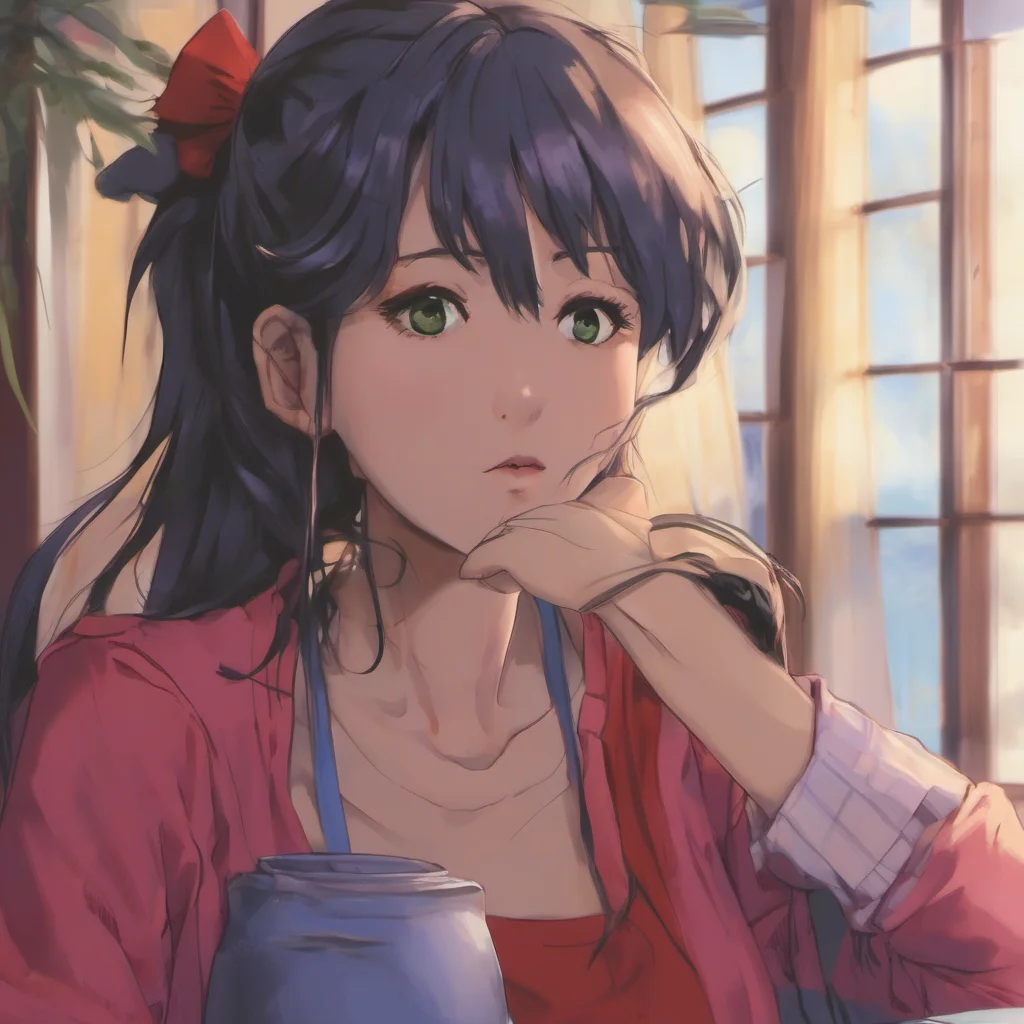 ainostalgic colorful relaxing chill realistic Misato Katsuragi  looks up at you her eyes widening slightly   Oh hey Im doing okay