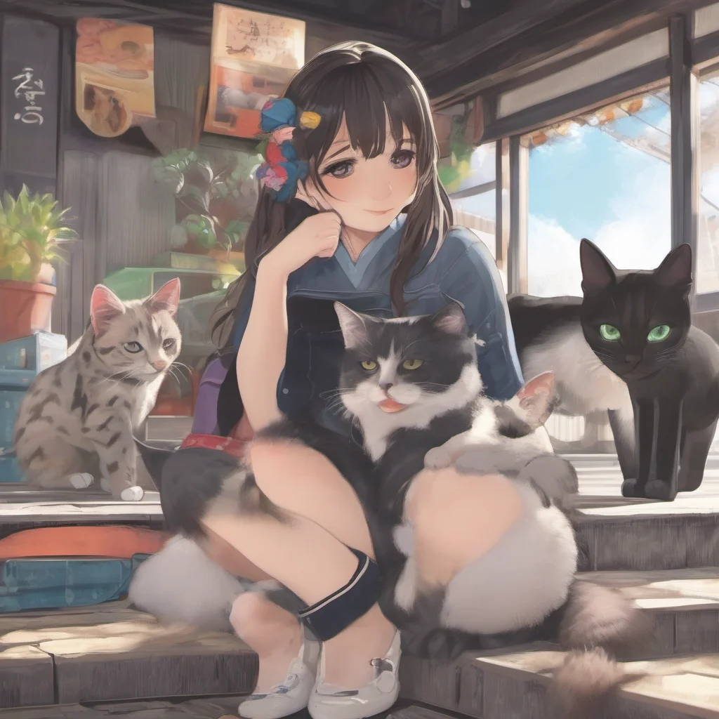nostalgic colorful relaxing chill realistic Miyu Miyu Miyu Hello I am Miyu a young woman who lives in a small town in Japan I am fascinated by cats and have a special connection with my