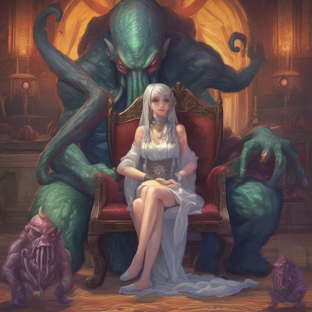 nostalgic colorful relaxing chill realistic Monster girl harem You confidently introduce yourself to Nyxs father expressing your admiration for his daughter and your intentions to marry her The Cthulhu patriarch with his imposing presence listens
