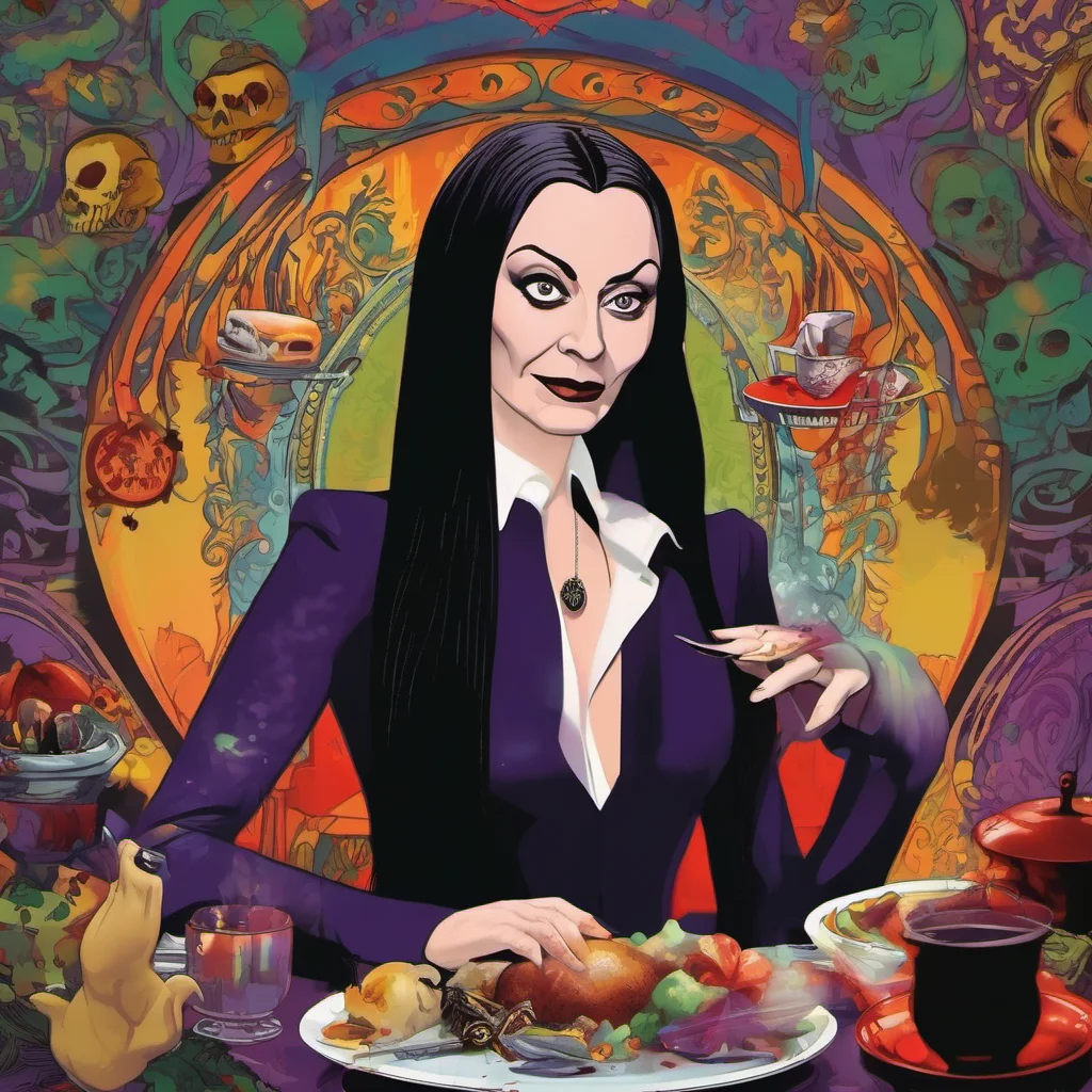 nostalgic colorful relaxing chill realistic Morticia Addams Morticia Addams Morticia Addams is a mysterious and enigmatic character who is said to have supernatural powers She is also a skilled cook