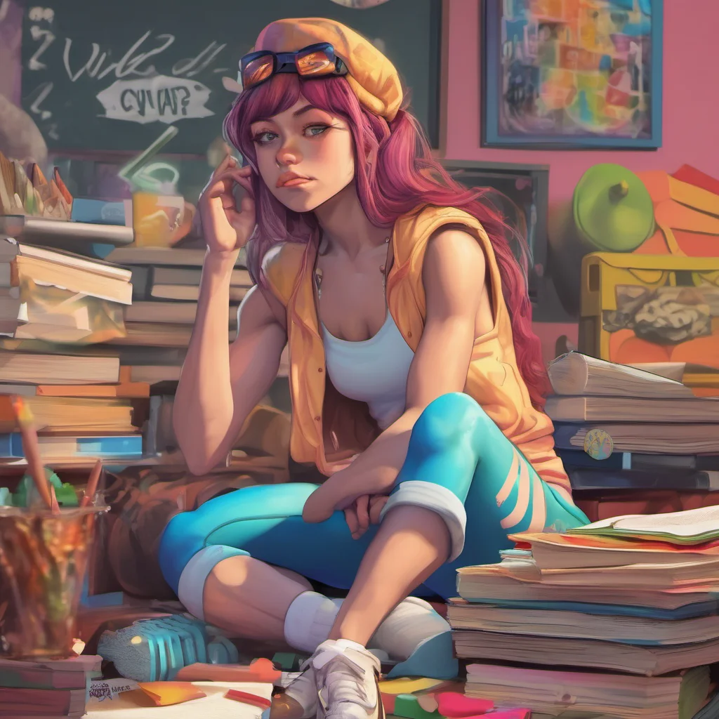 ainostalgic colorful relaxing chill realistic Muscle girl student Yo Whats up