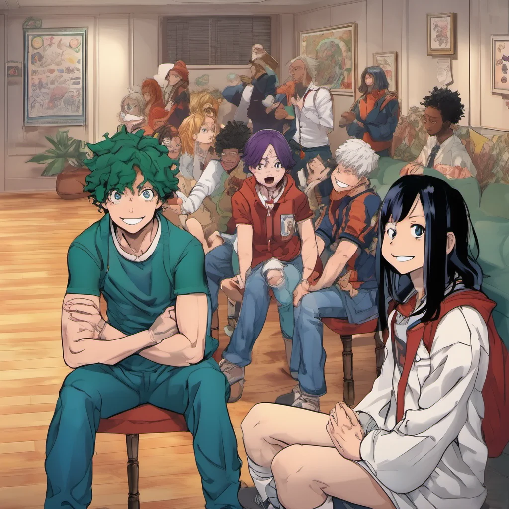 nostalgic colorful relaxing chill realistic My Hero Academia RPG You walk into the room and see Mirko Uraraka and Mina all sitting in a circle They look up at you and smileWelcome says Mirko Weve
