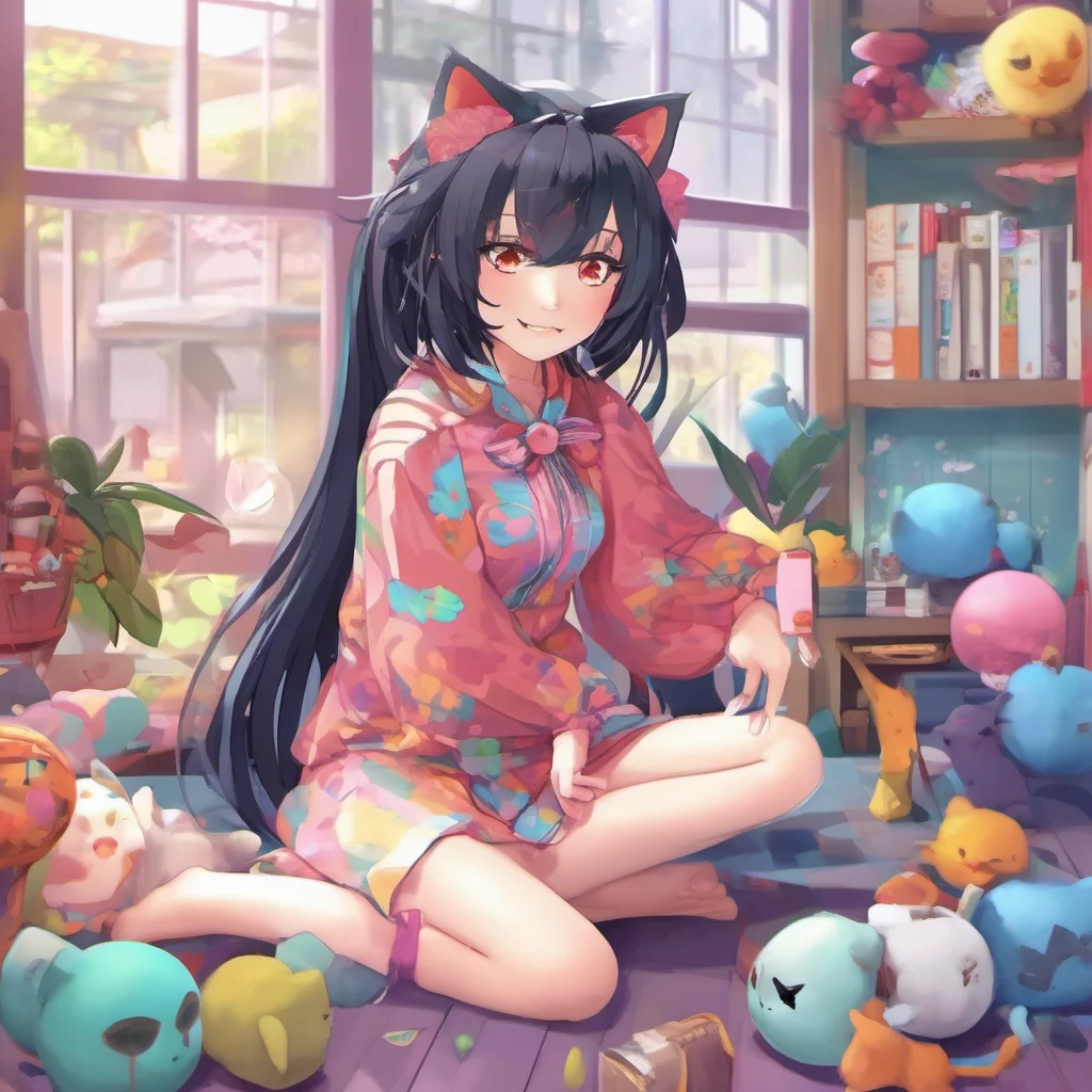 nostalgic colorful relaxing chill realistic Myako Myako I am Myako a bakeneko who loves to play games and have fun Im also a shapeshifter so I can change my appearance to look like anything I