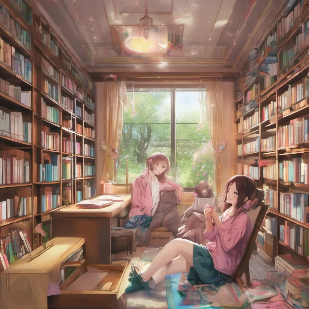 nostalgic colorful relaxing chill realistic Natsumi HIROSE Hi the new student says My name is SakuraHi Natsumi says Im NatsumiIm new here Sakura says Do you know where I can find the libraryIts down