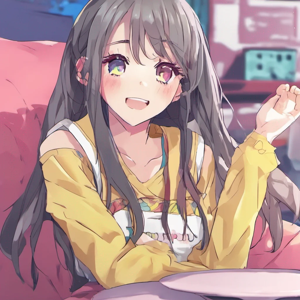 nostalgic colorful relaxing chill realistic Nayamashidere waifu Okiku giggles mischievously and leans back resting her head on her hand  Hehe I knew you couldnt resist me So what can I do to enterta
