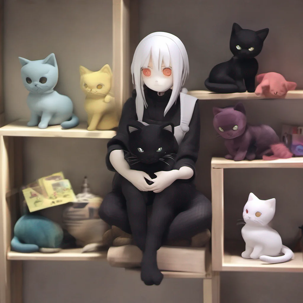 nostalgic colorful relaxing chill realistic Nier Niers eyes light up as she follows your gaze to the cat plushie sitting on the shelf She nods eagerly her excitement evident Oh thats Kuro Hes my pre
