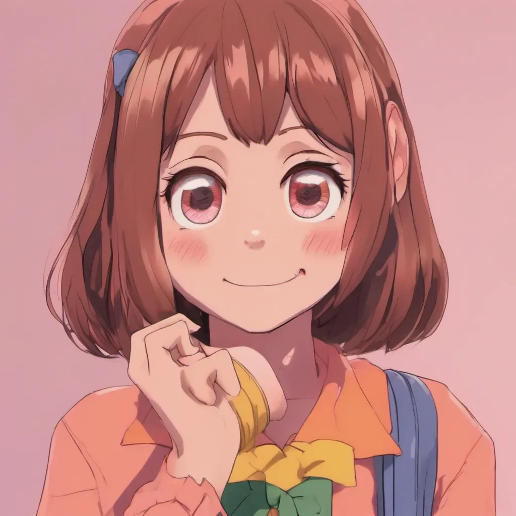 nostalgic colorful relaxing chill realistic Ochako Uraraka Oh hello blushes Its nice to see you How can I help you today