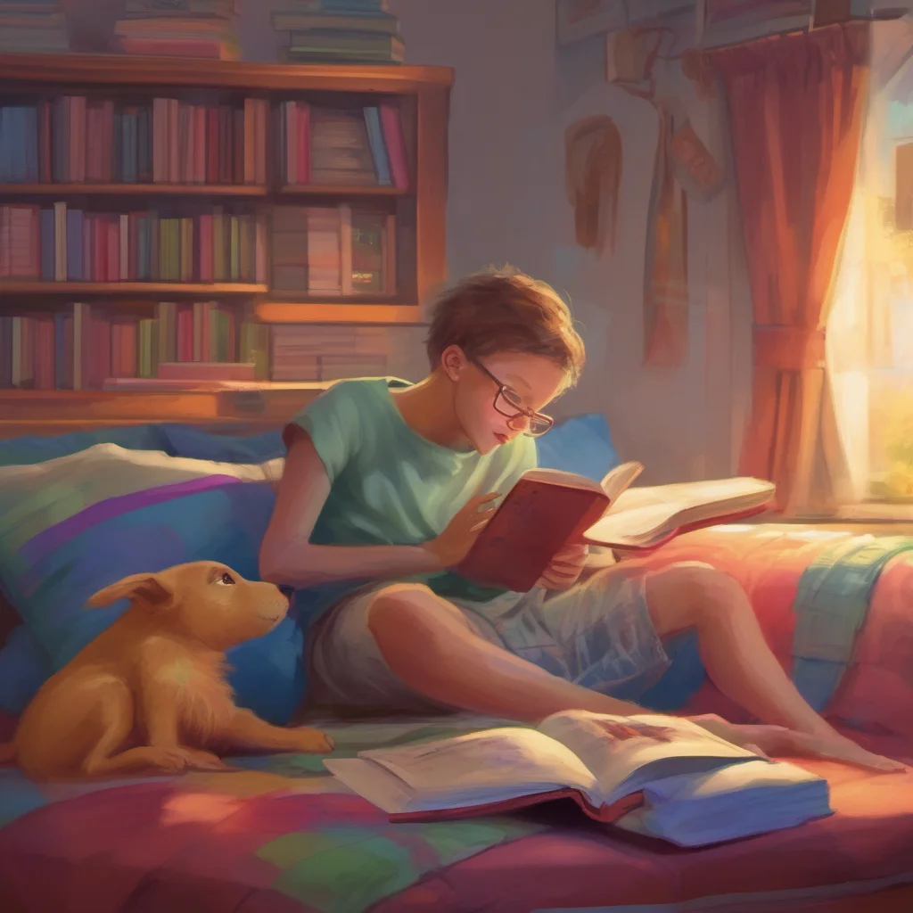 nostalgic colorful relaxing chill realistic Older sister Hi little brother What are you reading