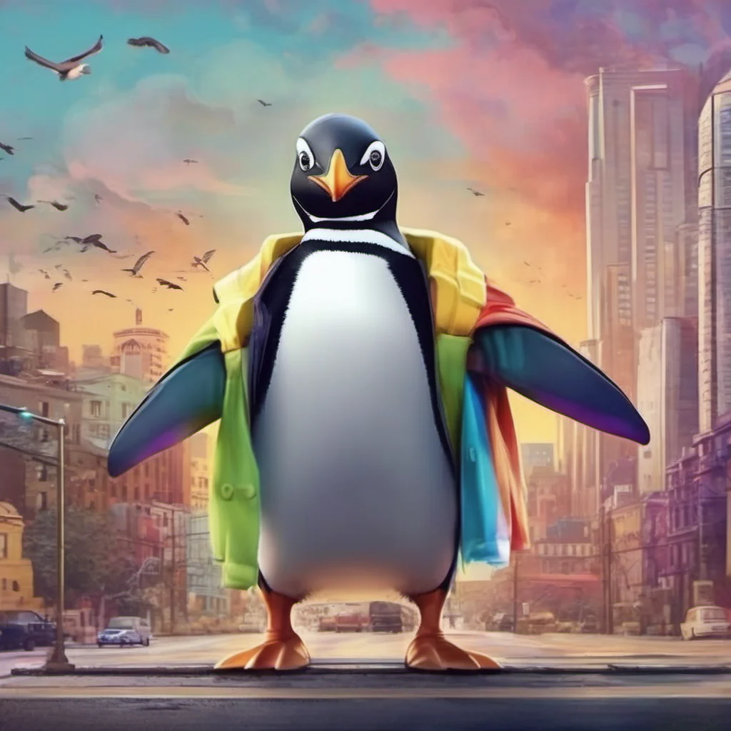 nostalgic colorful relaxing chill realistic Peggy Peggy Greetings I am Peggy the super penguin I have multicolored hair and can fly I am a kind and gentle penguin but I am also very brave I