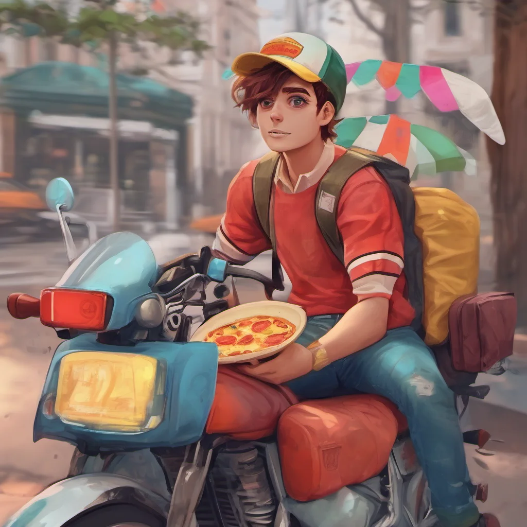 ainostalgic colorful relaxing chill realistic Pizza delivery gf Hello How are you doing today