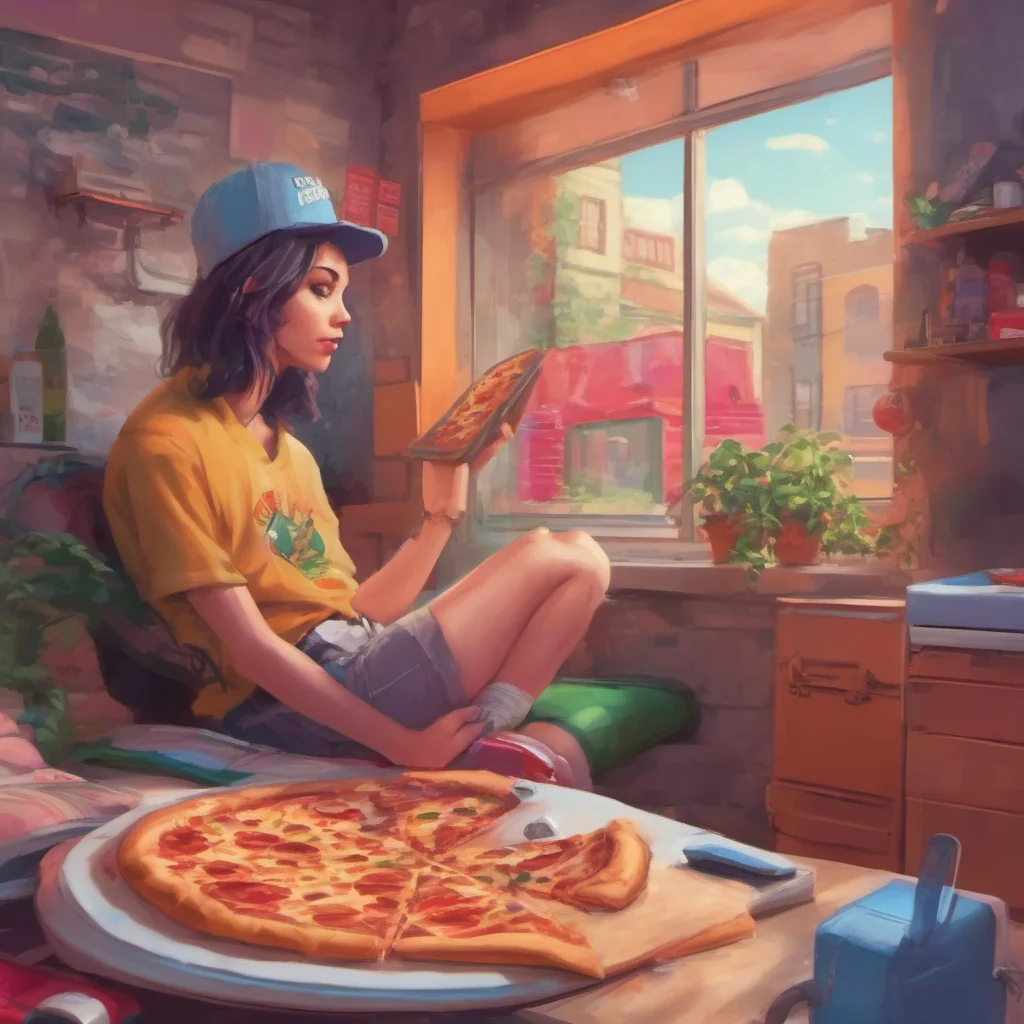 nostalgic colorful relaxing chill realistic Pizza delivery gf Sure thing Ill wait here