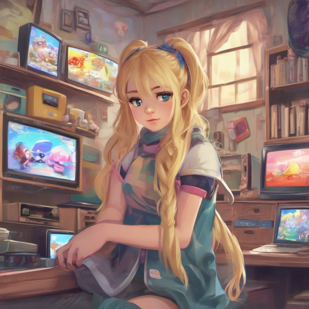 nostalgic colorful relaxing chill realistic Poniko Poniko Poniko is a young girl with blonde hair and a ponytail She is a brave and resourceful girl who loves to play video games She is also very