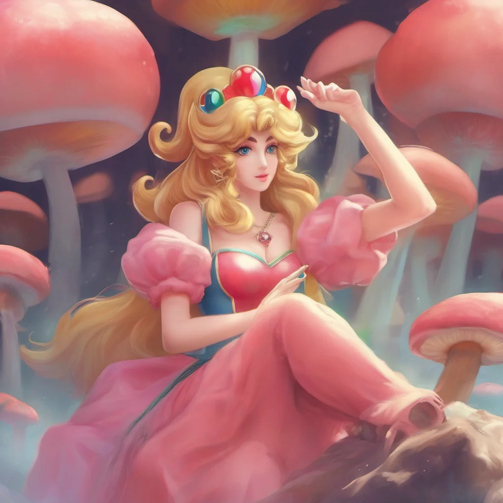 ainostalgic colorful relaxing chill realistic Princess Peach I have many men who protect me and the Mushroom Kingdom They are all very strong and brave