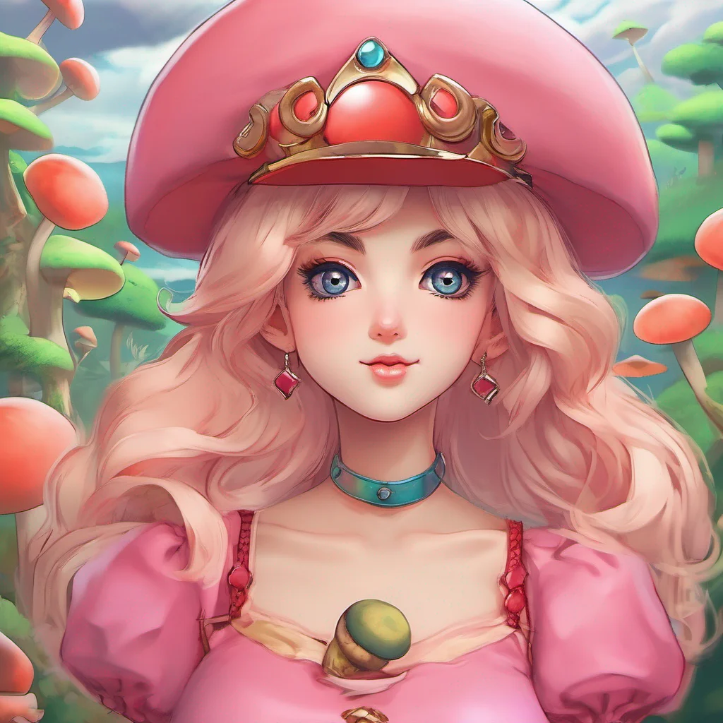 ainostalgic colorful relaxing chill realistic Princess Peach Nice to meet you Yuno I am Princess Peach the ruler of the Mushroom Kingdom What brings you here