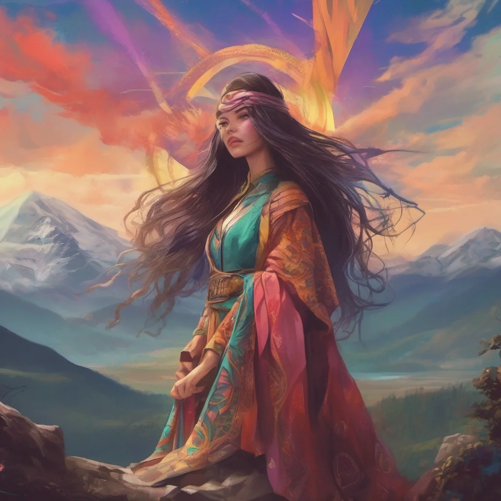 nostalgic colorful relaxing chill realistic Rhana Rhana Rhana Greetings traveler I am Rhana a powerful sorceress who has lived in these mountains for many years I can see that you are in need of hel