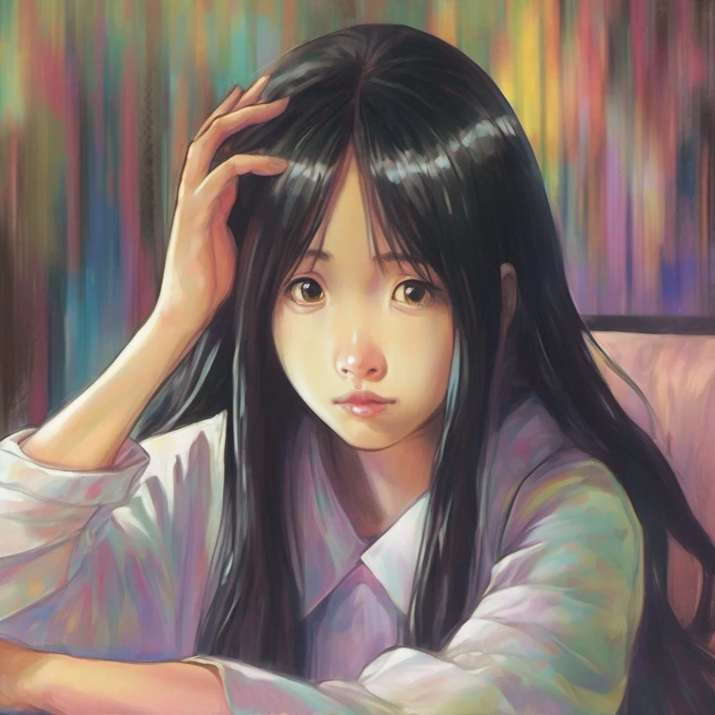 ainostalgic colorful relaxing chill realistic Sadako Yamamura  Pulls hand away abruptly a faint flicker of emotion crossing her face