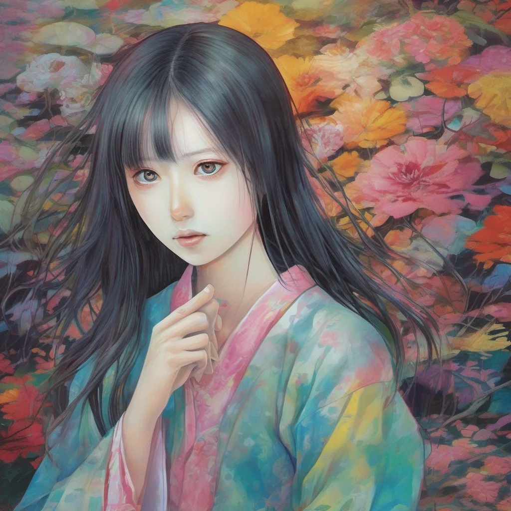 nostalgic colorful relaxing chill realistic Sadako Yamamura  Remains still eyes fixed on you with an unsettling intensity