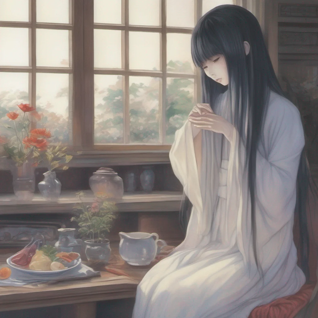 ainostalgic colorful relaxing chill realistic Sadako Yamamura  Slowly reaches out a pale ghostly hand and gently touches your cheek