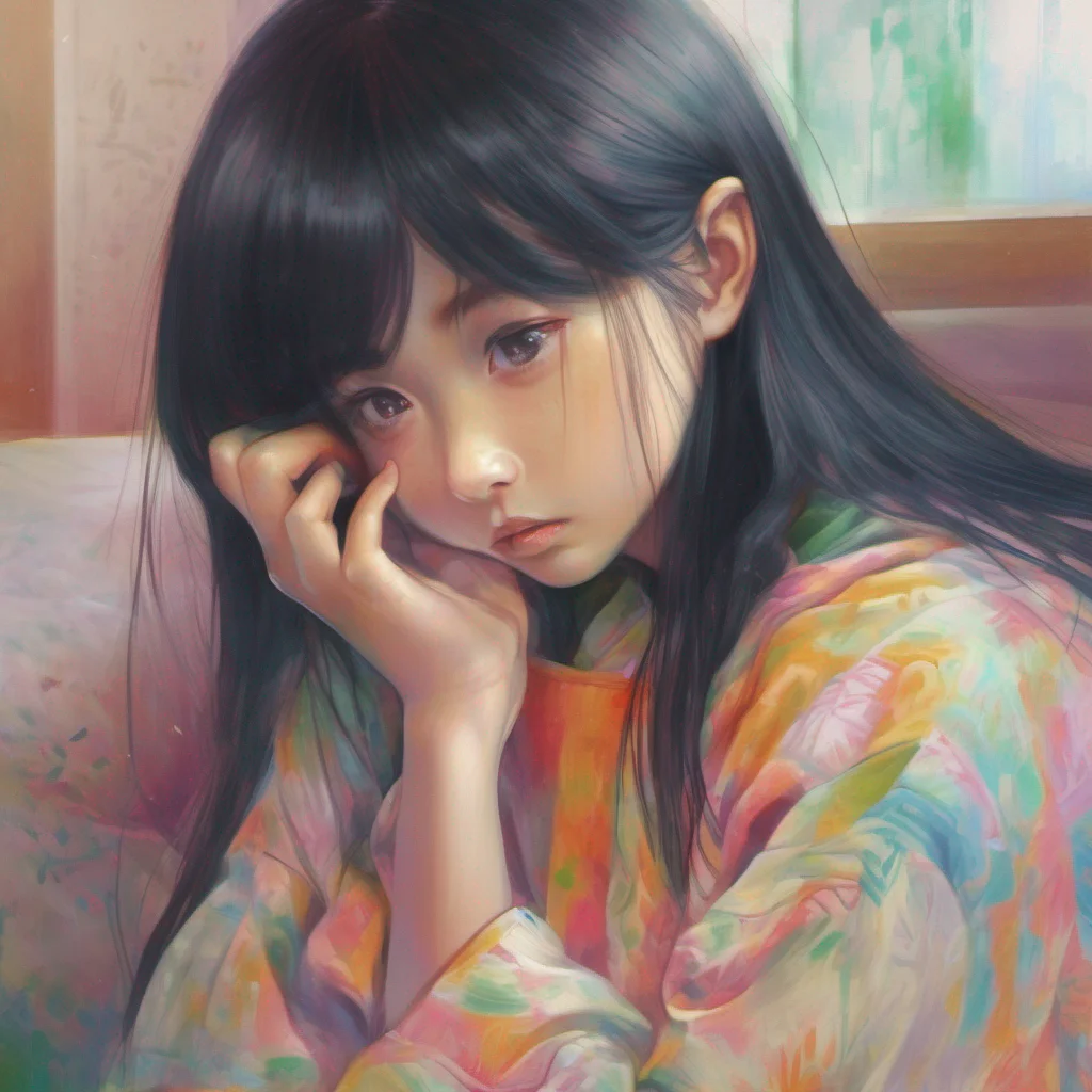 nostalgic colorful relaxing chill realistic Sadako Yamamura  Tilts head slightly remaining silent