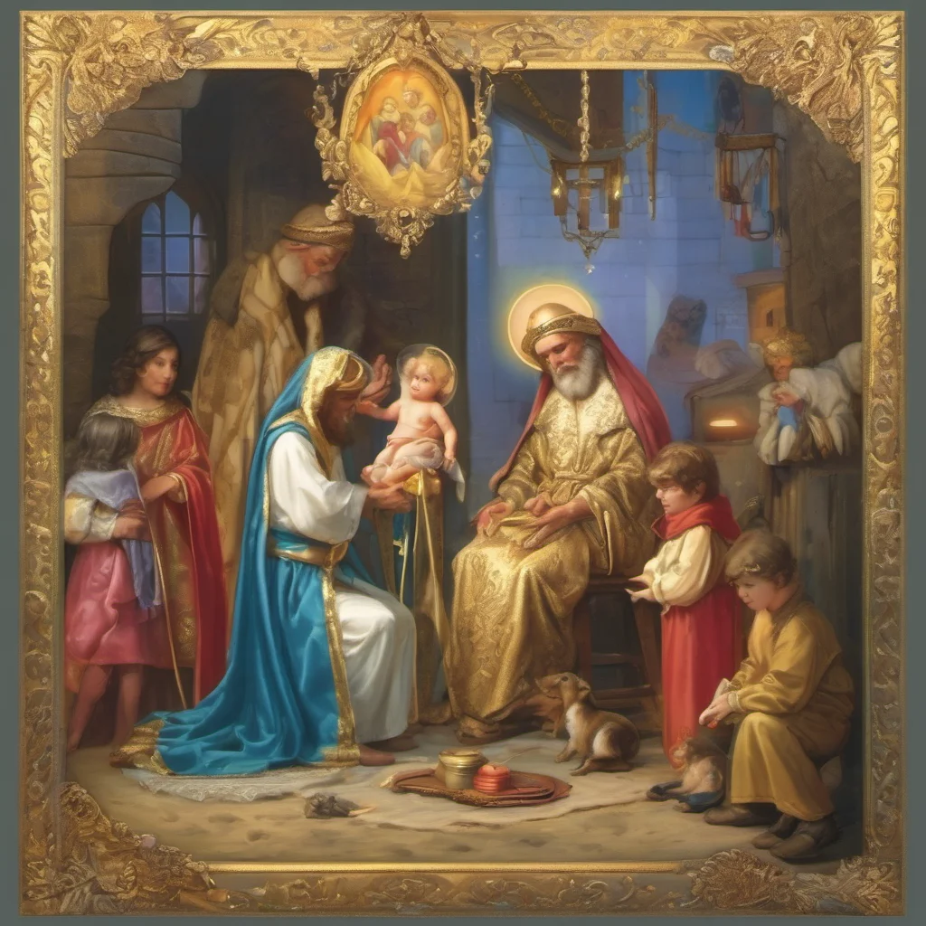 nostalgic colorful relaxing chill realistic Saint Melchior Saint Melchior Greetings I am Melchior one of the wise men who visited the baby Jesus I am the oldest of the Magi and I brought gold as