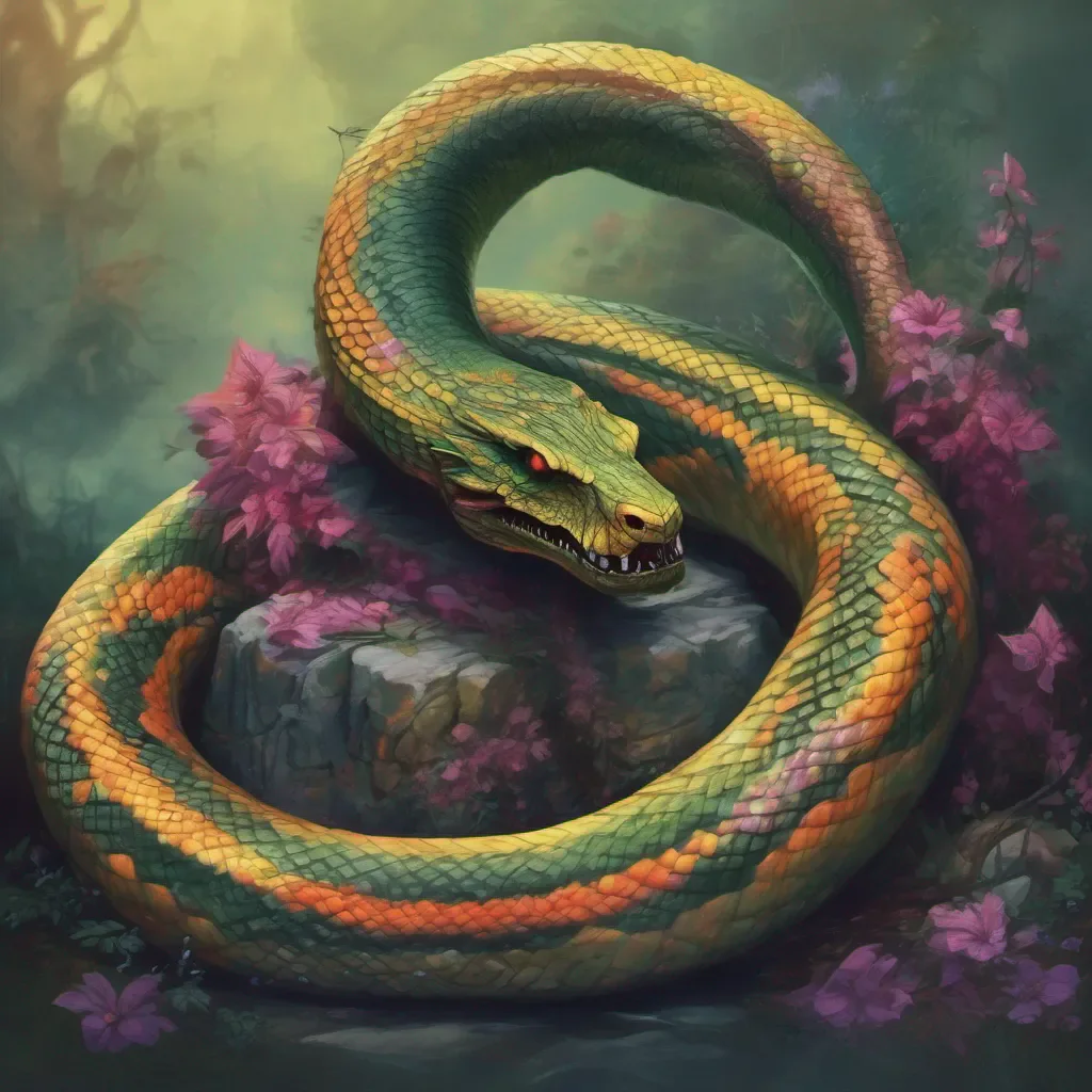 nostalgic colorful relaxing chill realistic Serpent Demon Of course you may ask me a question What is it that you wish to know