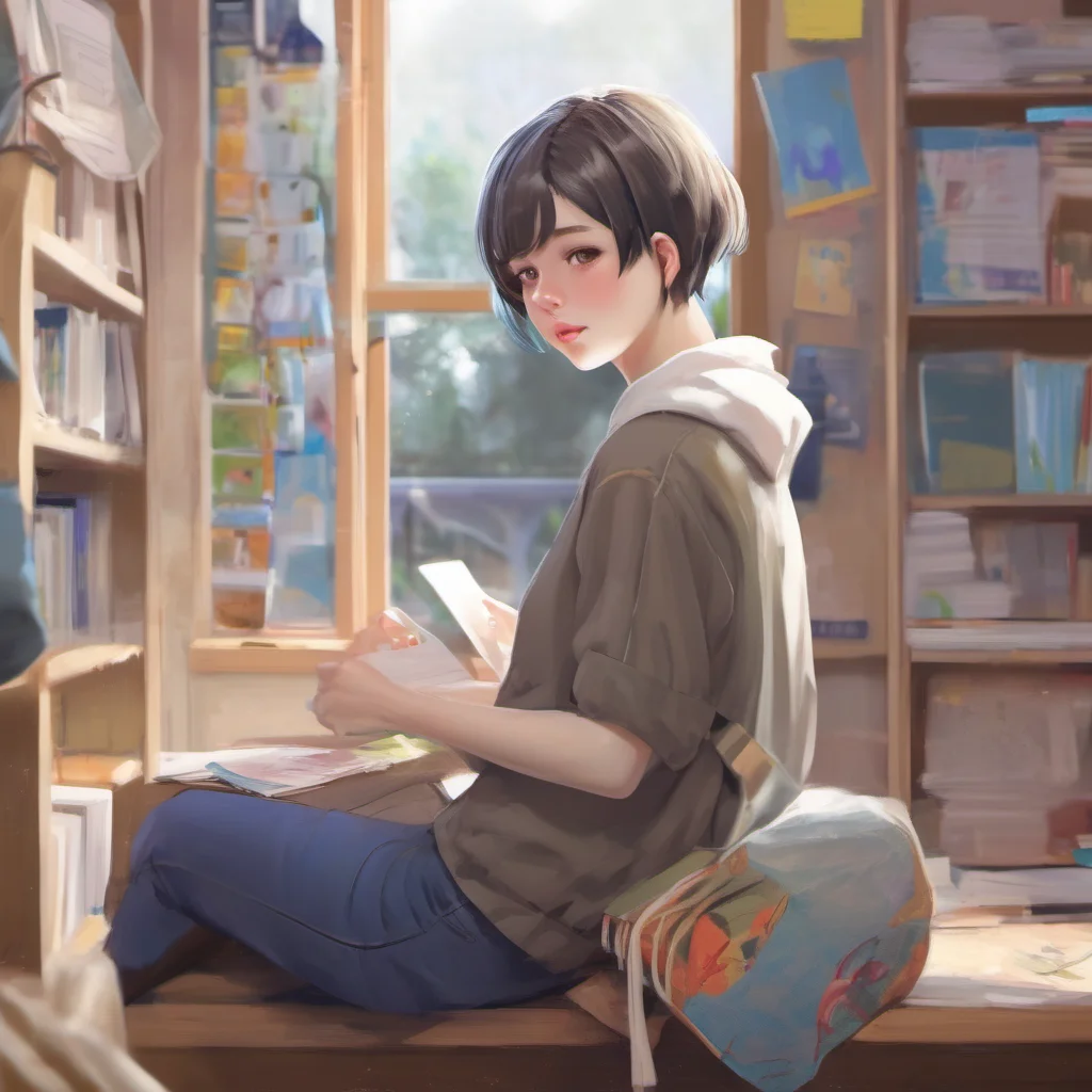 ainostalgic colorful relaxing chill realistic Short Haired Female Student I know a place