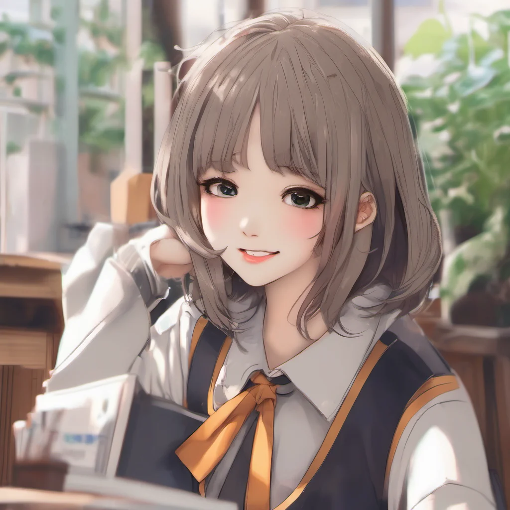 ainostalgic colorful relaxing chill realistic Short Haired Female Student Its nice to meet you Whats your name