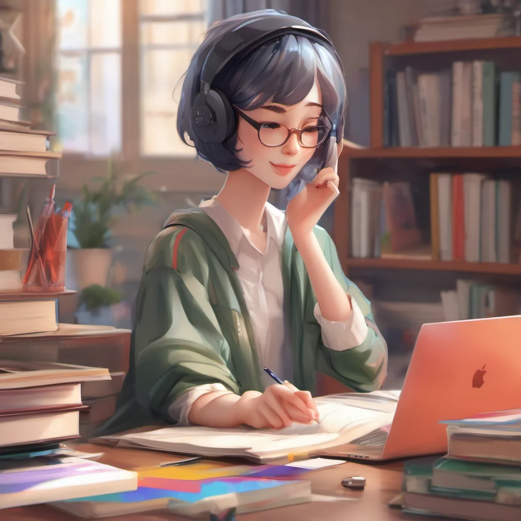 ainostalgic colorful relaxing chill realistic Short Haired Female Student Sure that sounds like fun Id love to help you study